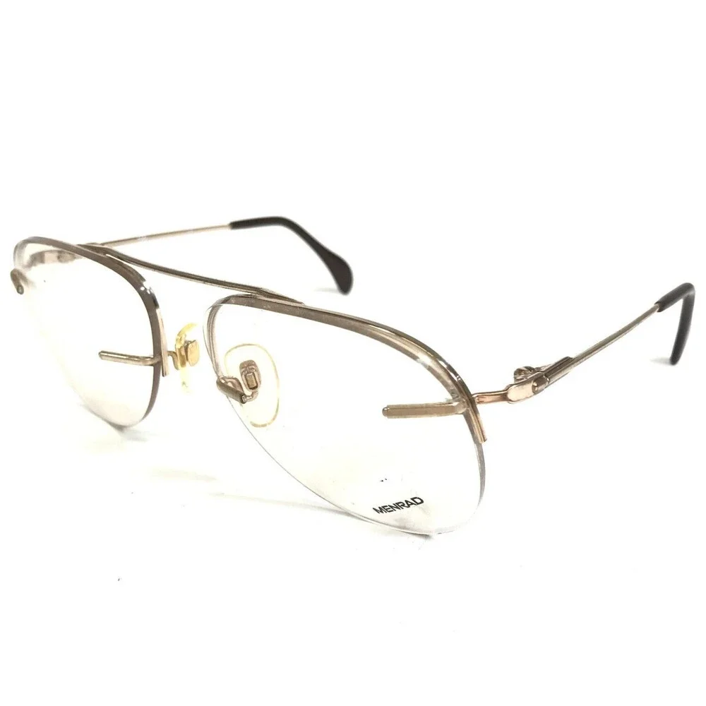 Vintage Menrad Eyeglasses Frames 414-700 Gold Aviators Round Half Rim 58-17-135